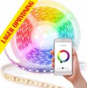 Diskolys & Lyseffekter, LED strip 5m, Kan lyse i ALLE Farver + varm til kold hvid / styres nemt via WI-FI og App på telefon!