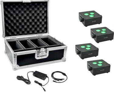 Eurolite Set 4x AKKU IP Flat Light 3 bk + Charger + Case