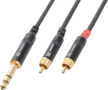 Audio Kabel "god kvalitet" 6.3mm Stereo Jack til 2x RCA-han, sort 3m