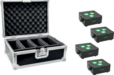 Eurolite Set 4x AKKU IP Flat Light 3 bk + Case