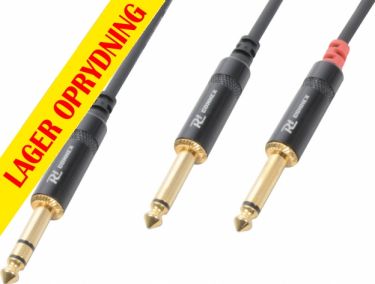 Kabel "god kvalitet" 6.3mm Stereo Jack til 2x 6.3mm Mono Jack, sort 3m