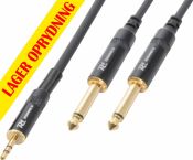 Kabel "god kvalitet" 3.5mm Stereo Jack til 2x 6.3mm Mono Jack, sort 6m