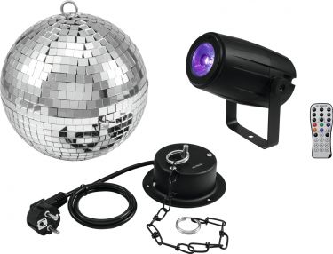 Eurolite Mirror Ball 20cm with motor + LED PST-5 QCL Spot bk