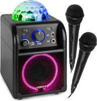 Karaoke Højttaler til børn "Ekstra farverigt diskolys + LED-lys-ring" 2 mikrofoner / Bluetooth, Sort