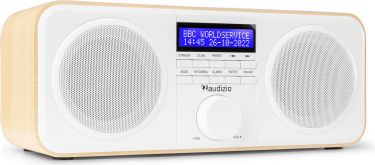 DAB Radio 'God lyd i kompakt design' DAB/DAB+/FM/Vækkeur, Nydelig Træ med hvid front