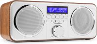 DAB Radio 'God lyd i kompakt design' DAB/DAB+/FM/Vækkeur, Nydelig træ med sølv front