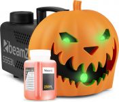 Halloween Dekoration, Røgmaskine med græskarhoved, uhyggelige halloween lyde og LED lys