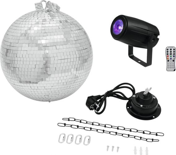 Eurolite Mirror Ball 30cm with motor + LED PST-5 QCL Spot bk