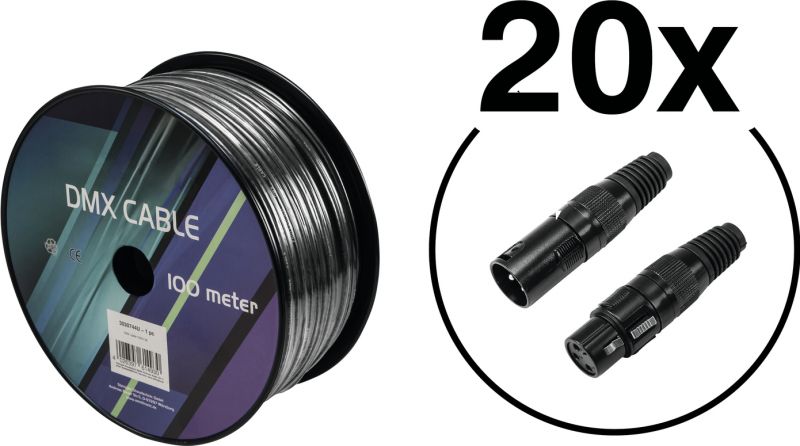 Eurolite Set DMX cable 2x0.22 100m sw + 40 connectors