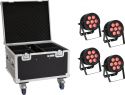 Eurolite Set 4x LED IP PAR 7x8W QCL Spot + Case with wheels