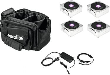 Eurolite Set 4x AKKU IP Flat Light 1 chrome + Soft Bag + Charger