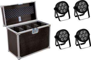 Eurolite Set 4x LED 7C-7 Silent Slim Spot + Case