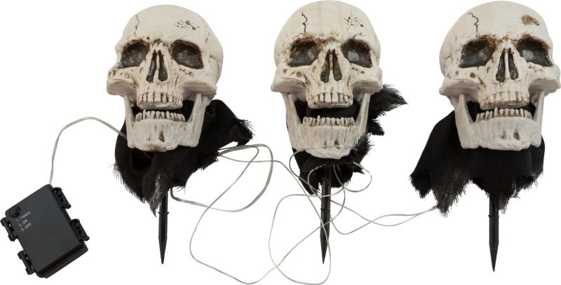 Europalms Halloween Skeleton Head with Stake, Set of 3, 29cm