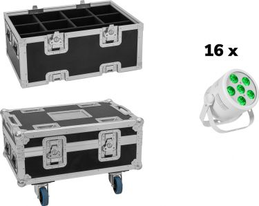 Eurolite Set 16x LED Silent Par 6 QCL floor wh + Case