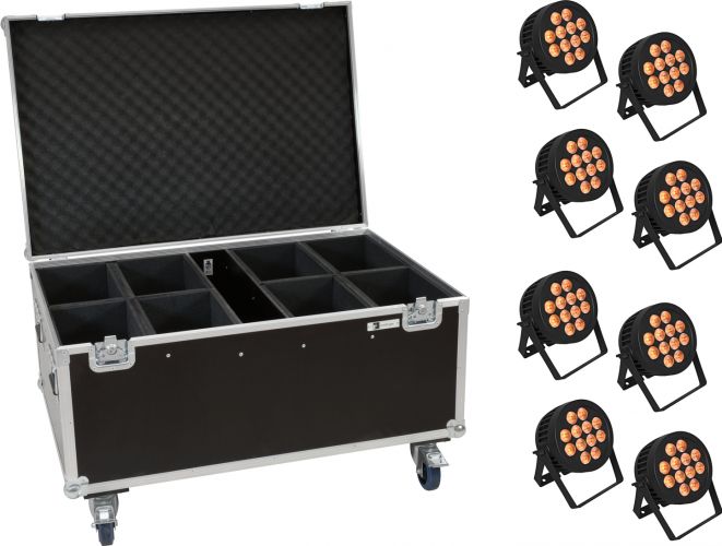 Eurolite Set 8x LED IP PAR 12x8W QCL Spot + Case with wheels