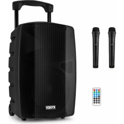 Transportabel lydanlæg / Karaoke System med 10" bas / 2 trådløse sang mikrfoner