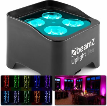 Beamz BBP90 Batteri Uplight Par 4x 4W / Rød, Grøn, Blå, UV / optil 20 timers batteri!