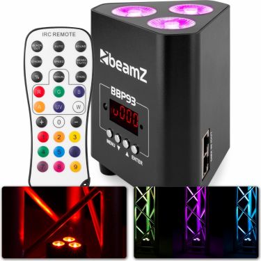 Beamz BBP93 Batteri Uplight Par 3x 10W / RGBW / 3 kant-design, Perfect til lys i alutruss!