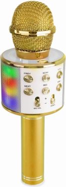 KM15G Karaoke Mic with speaker and LED light BT/MP3 LED Gold