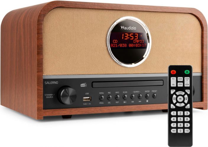 Retro Musiksystem Salerno med CD/ FM og DAB+ Radio/ Bluetooth/ Stereo lyd udført i flot retro design