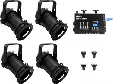 Eurolite Set 4x PAR-16 Spot bk dim2warm + EDX-4 DMX RDM LED Dimmer pack