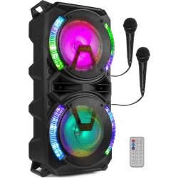 Karaoke højttaler 2x8" bas / LED Lysshow / USB / Bluetooth / Transportabel med i