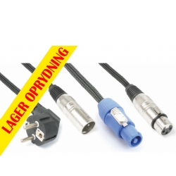 CX08-15 Lys Combi Kabel Schuko – XLR M / Powerconnector A – XLR F 15m TILBUD NU