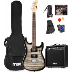 MAX GigKit Superstrat Elektrisk guitar med 40 Watt forstærker og tilbehør - Sort