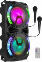 Karaoke højttaler 2x8" bas / LED Lysshow / USB / Bluetooth / Transportabel med indbygget batteri!