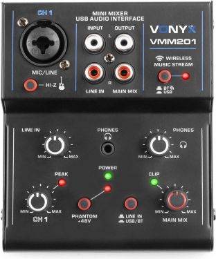 VMM201 2-kanals mixer med USB audio interface