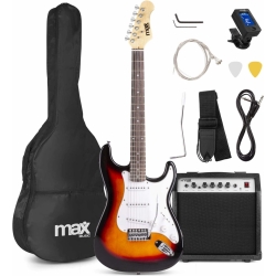 El-Guitar pakke med 40W guitar-forstærker, taske, digital-tuner, rem og kabler,