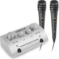 Karaoke Mikrofon Mixer / 2-kanals med tone og rumklangsregulering - inkl. 2 mikrofoner