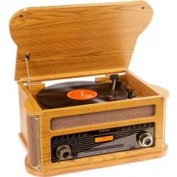 Retro Musikanlæg med Pladespiller, CD, Kassettebånd, FM og DAB+ Radio, Bluetooth