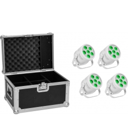 Eurolite Set 4x LED Silent PAR 6 QCL Floor wh + Case TILBUD NU