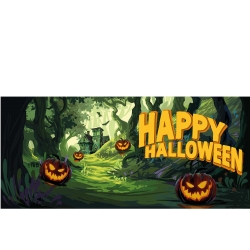 Halloween Dekoration Banner med Uhyggelig Spøgelsesskov, 400x180cm, kæmpe stor,