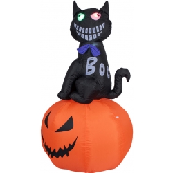 Halloween Dekoration, oppustelig, Figur med Lyseffekter, Kat på Græskar, 183cm