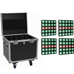 Eurolite Set 4x LED Pixel Matrix Panel 5x5 RGB/WW + Flightcase with wheels