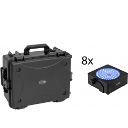 Eurolite Set 8x AKKU IP Flat Light SMD bk + Plastic case with trolley TILBUD NU