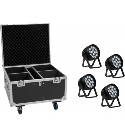 Eurolite Set 4x AKKU IP PAR 14 HCL QuickDMX + Flightcase TILBUD NU