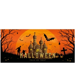 Halloween Dekoration, Banner med Uhyggelig Spøgelseshus 400x180cm, kæmpe stor, g