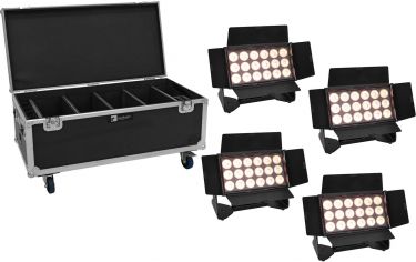 Eurolite Set 4x AKKU Multiflood IP 18x10W RGBW Wash CRMX + Case with wheels