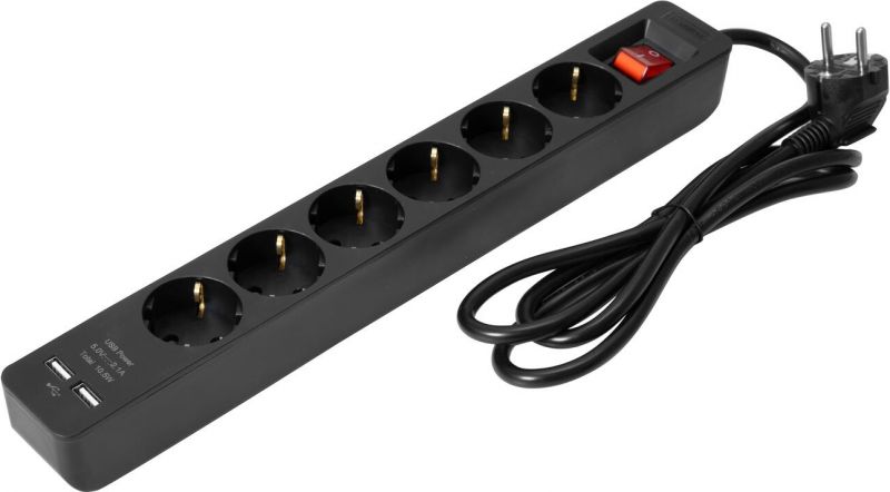 Eurolite Distributor ON-1 6-fold + 2 USB bk