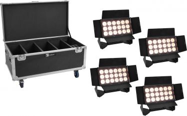 Eurolite Set 4x Multiflood IP 18x10W RGBW Wash CRMX + Case with wheels