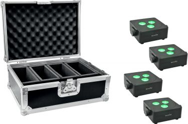 Eurolite Set 4x AKKU IP Flat Light 3 bk + Case