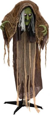 Halloween Dekoration, Animeret Figur Med Lys- og Lydeffekter, Den Krumryggede Heks, 145cm