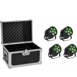Eurolite Set 4x LED Silent PAR 6 QCL Floor bk + Case TILBUD NU