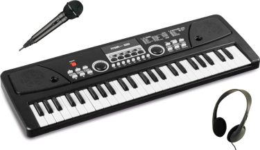 Børne keyboard Sæt Sort, Pakketilbud med 49 Tangenter, Hovedtelefon og Mikrofon (4-6 år)
