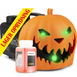 Halloween Dekoration, Røgmaskine med græskarhoved, uhyggelige halloween lyde og