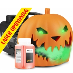 Halloween Dekoration, Græskarhoved med indbygget røgmaskine, LED lys og uhyggeli