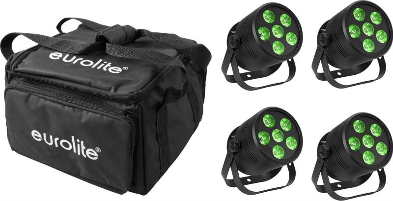 Eurolite Set 4x LED Silent Par 6 QCL Floor bk + Soft Bag